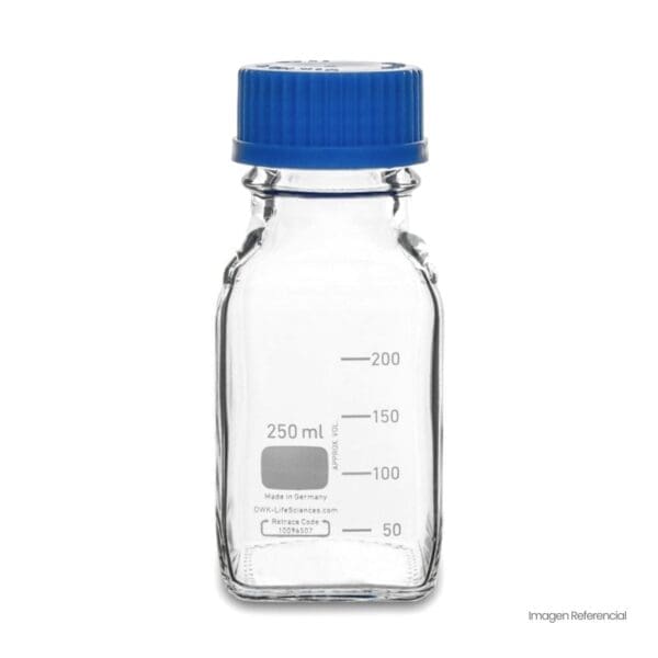 Frasco tipo Schott tapa rosca azul 250ml