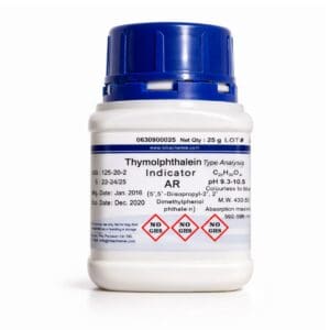 Indicador de Timolftaleína AR (P.A.) 25 g reactivo grado analítico para titulaciones ácido base