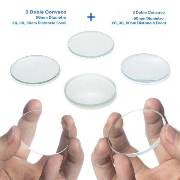 Set de 6 lentes ópticos doble convexos y cóncavos 50 mm – Cristal - Image 3
