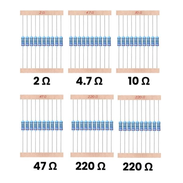 Pack Resistencias Metálicas (1/4W 1%) | 2 - 4.7 - 10 - 47 - 220 Ω